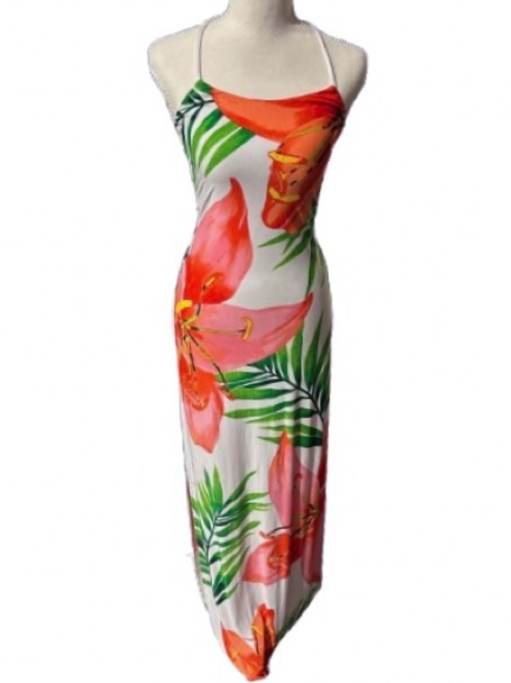Sievergate Spandex Maxi Dress Strappy Tropical Floral Beach Resort Small Bodycon